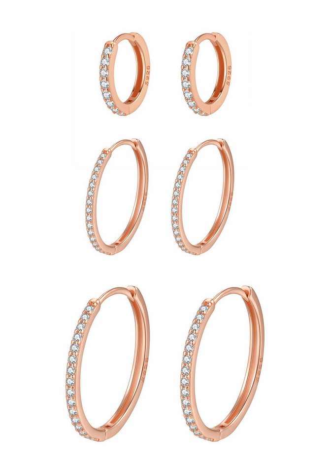 Hey Happiness Creolen-Set Kristall-Stack, 6er Damenset Silber 925, Strahlende Silber Ohrringe Set, Klein Mittel Groß Hey Happiness Creolen-Set Kristall-Stack, 6er Damenset Silber 925, Strahlende Silber Ohrringe Set, Klein Mittel Groß von Hey Happiness