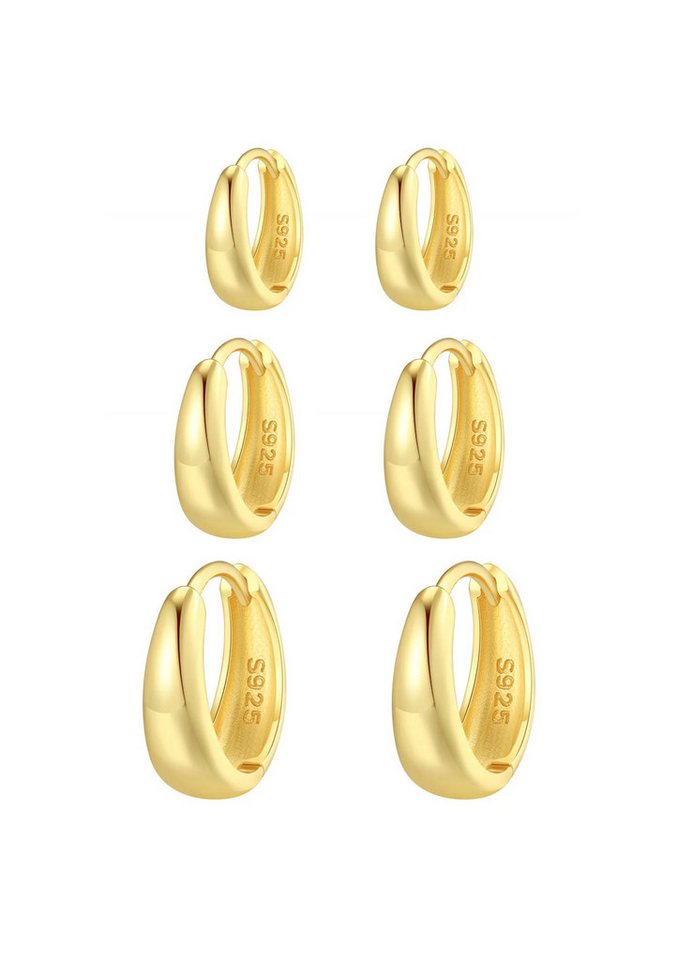 Hey Happiness Creolen-Set Kuppel-Stack, 6er Damenset Silber 925, Klein Mittel Groß, Basic Silber Ohrringe Set von Hey Happiness