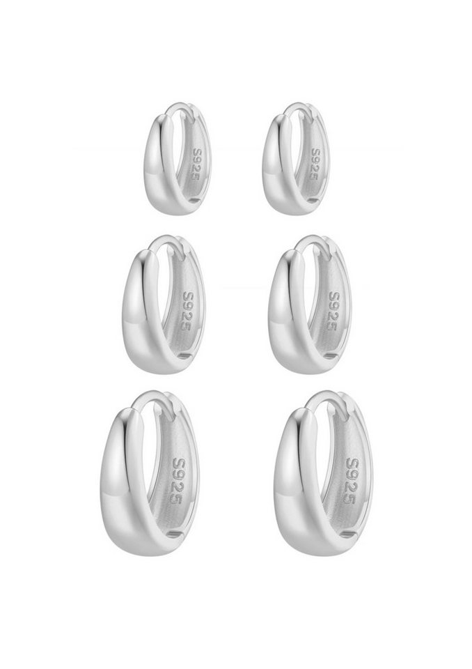 Hey Happiness Creolen-Set Kuppel-Stack, 6er Damenset Silber 925, Klein Mittel Groß, Basic Silber Ohrringe Set von Hey Happiness