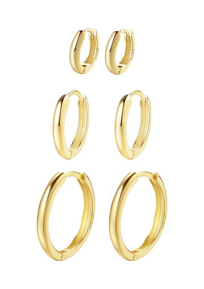 Hey Happiness Creolen-Set Layer Silber 925 Klein Mittel Groß, Basic Silber Ohrringe Set, 6er Set Stacking Ohrringe Damen rund, 18K Roségold Gold von Hey Happiness