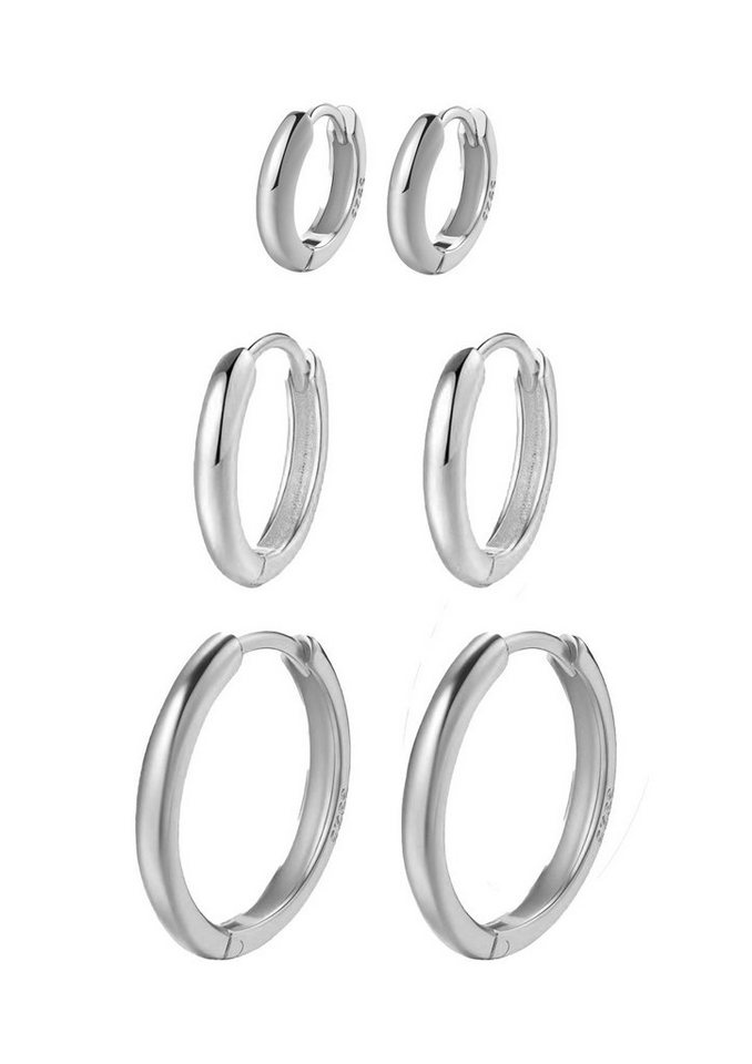 Hey Happiness Creolen-Set Layer Silber 925 Klein Mittel Groß, Basic Silber Ohrringe Set, 6er Set Stacking Ohrringe Damen rund, 18K Roségold Gold von Hey Happiness