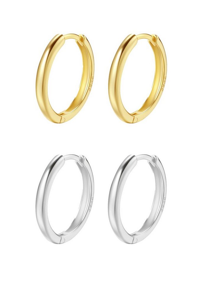 Hey Happiness Creolen-Set Layer Silber 925 klassisch zweifarbig, Basic Silber Ohrringe Set, 4er Stacking Ohrringe Set Damen klein Bicolor, 18K Gold von Hey Happiness