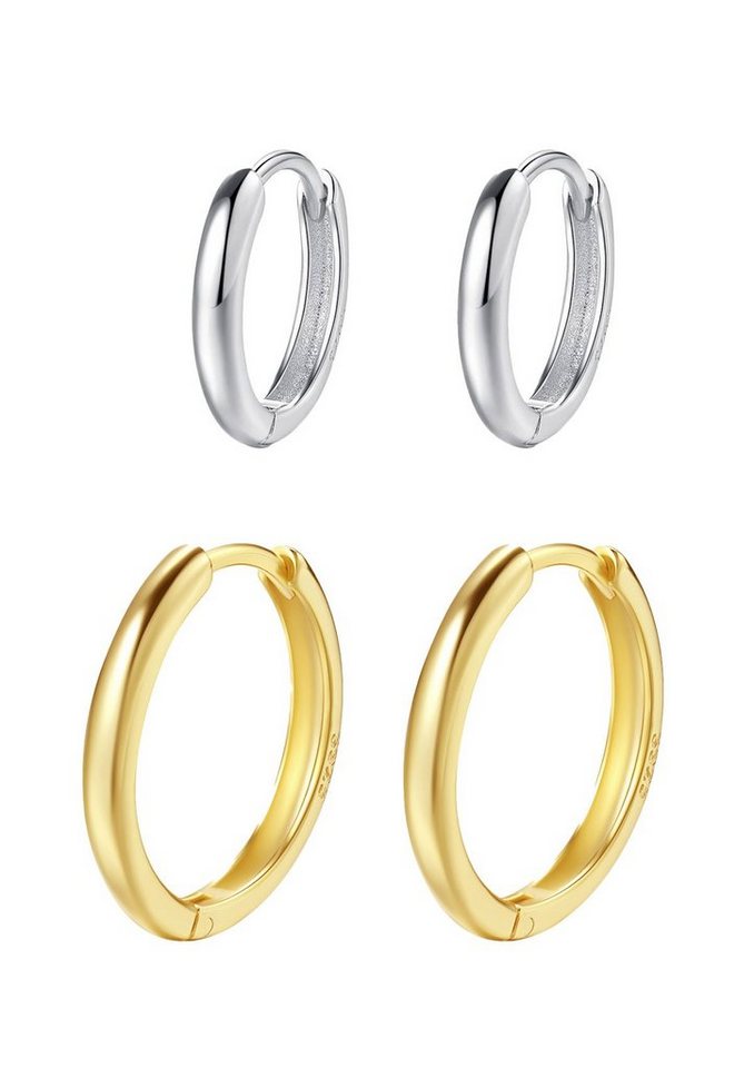 Hey Happiness Creolen-Set Damen 4-tlg., Bicolor, Zweifarbige Layer Creolen 4er Set, 925 Silber vergoldet von Hey Happiness