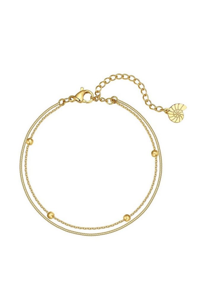 Hey Happiness Edelstahlarmband Damen Layer Kugeln, Kettchen 18K Gold Roségold mehrreihig, Armkette Schlangen Erbskette doppelt, wasserfest von Hey Happiness