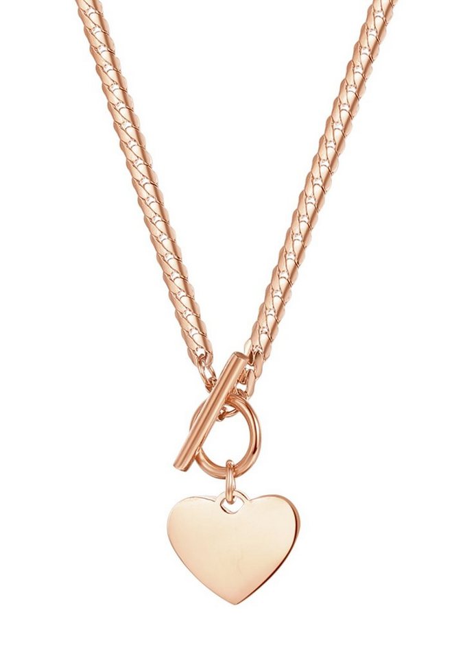 Hey Happiness Edelstahlkette Damen Herz Kette Knebelverschluss, 18K Gold Roségold, T-Steg Halskette Anhänger Herz Liebe, wasserfest von Hey Happiness