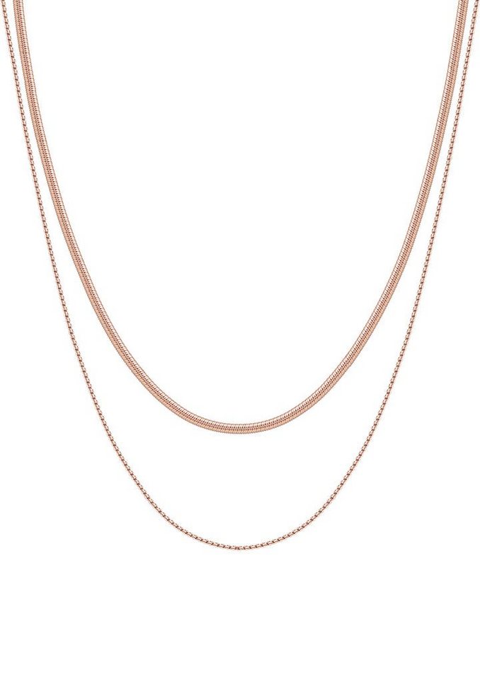 Hey Happiness Edelstahlkette Damen Layer mehrschichtig, Kordel Schlange Kette, Collier Doppelt Halskette 18K Roségold Vergoldet 2-lagig, wasserfest von Hey Happiness