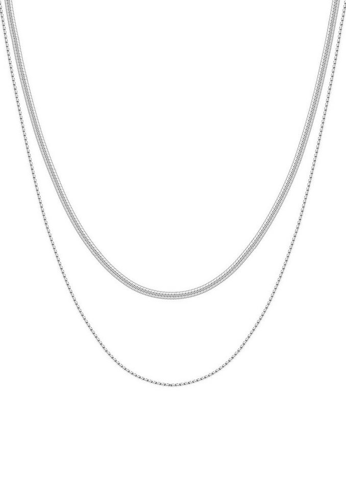 Hey Happiness Edelstahlkette Damen Layer mehrschichtig, Kordel Schlange Kette, Collier Doppelt Halskette 18K Roségold Vergoldet 2-lagig, wasserfest von Hey Happiness