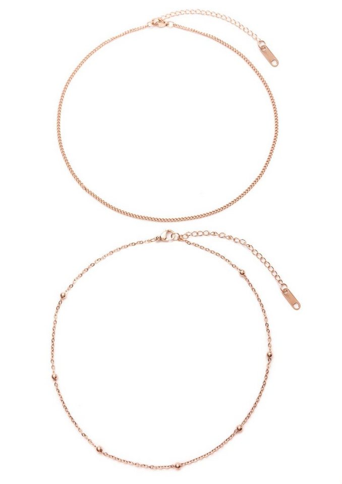 Hey Happiness Edelstahlketten-Set Layer Choker 18K Gold Roségold, Ketten Set kurz, Damen Halsketten Kugel Rolo doppelreihig, wasserfest von Hey Happiness