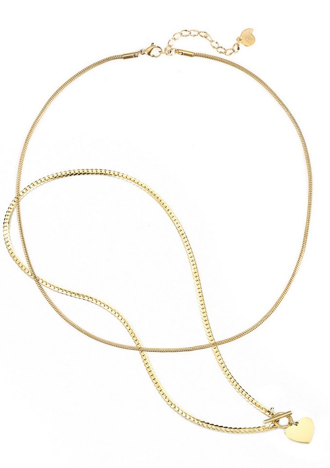 Hey Happiness Edelstahlketten-Set Herz zweireihig, 2er Damenketten mit Knebelverschluss, Vergoldetes 18K Roségold Layer Collier, wasserfest von Hey Happiness