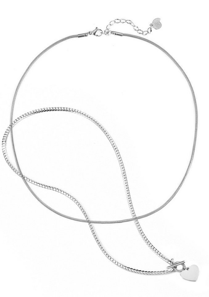 Hey Happiness Edelstahlketten-Set Herz zweireihig, 2er Damenketten mit Knebelverschluss, Vergoldetes 18K Roségold Layer Collier, wasserfest von Hey Happiness