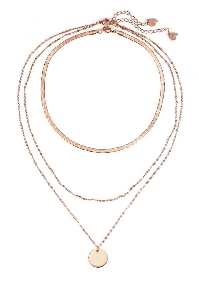 Hey Happiness Edelstahlketten-Set Layer 18K Roségold vergoldet, Choker Kette Kreis mehrreihig, Plättchen Kette Schlange, Damen Edelstahl Kette wasserfest von Hey Happiness