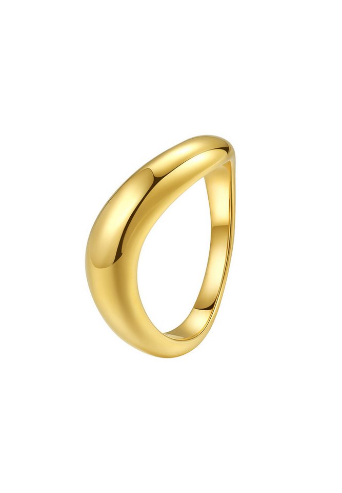 Hey Happiness Fingerring Edelstahl Damen Asymmetrisch geschwungen, 18K vergoldet, Freundschaftsring massiv wasserfest, Basic Band Ring klassisch von Hey Happiness