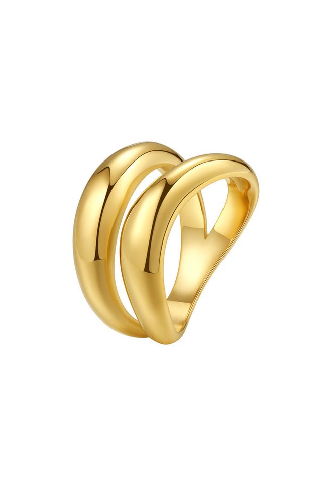 Hey Happiness Fingerring Geo 18K vergoldet, Doppelring Asymmetrisch geschwungen, Wickelring Edelstahl Damen massiv, Doppel Band Ring wasserfest von Hey Happiness