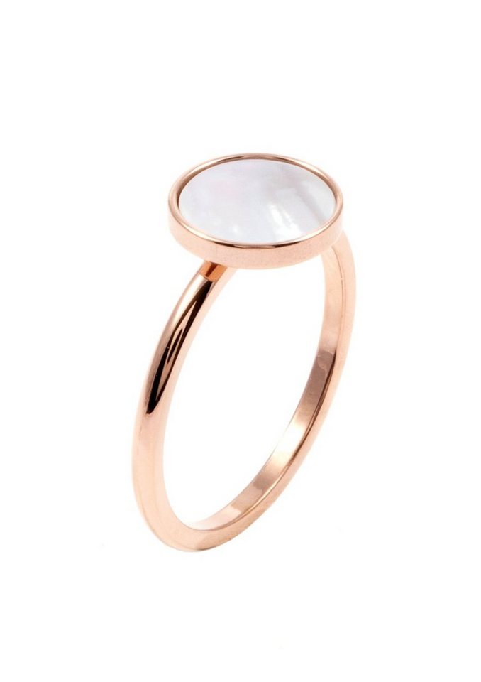 Hey Happiness Fingerring Kreis Muschel 18K Gold Roségold, Edelstahl Damen Ring Geo Plättchen, Geschenk Idee von Hey Happiness