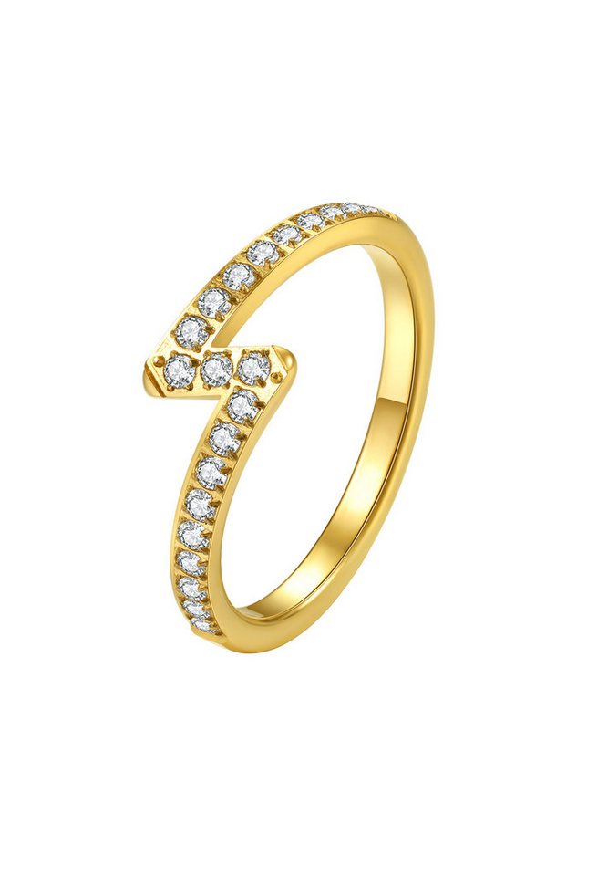 Hey Happiness Fingerring Statement Blitz mit Zirkonia, Vergoldeter Ring Zickzack, wasserfest von Hey Happiness