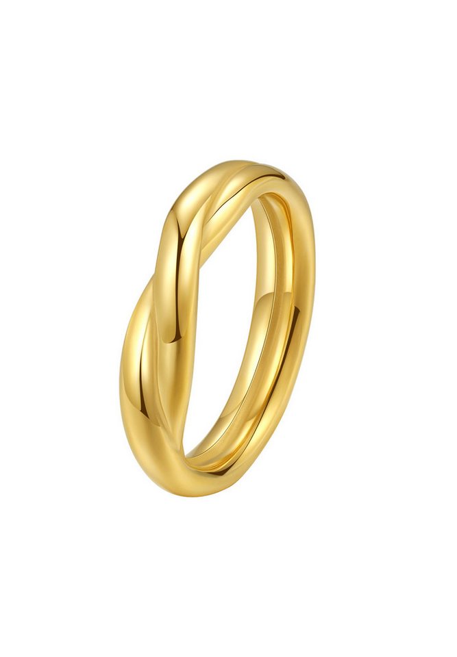 Hey Happiness Fingerring Wickelring Edelstahl Damen gedreht, 18K vergoldet wasserfest, Freundschaftsring ohne Stein massiv, Doppel Band Ring klassisch von Hey Happiness