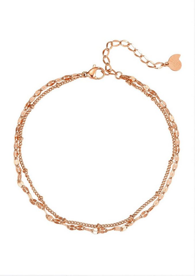 Hey Happiness Fußkette Damen Layer doppelreihig, Panzer Erbskette 18K Gold Roségold, Edelstahl Fußkettchen Satellite oval gliedrig, wasserfest von Hey Happiness