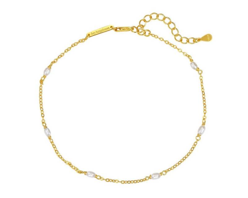Hey Happiness Fußkette Perlen weiß, Süßwasserperlen Fußkettchen 20-25 cm, Knöchel Armband Vergoldet, Fußkette Damen 925 Silber, hypoallergen von Hey Happiness
