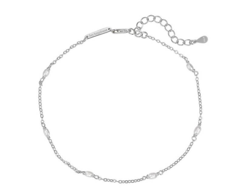Hey Happiness Fußkette Perlen weiß, Süßwasserperlen Fußkettchen 20-25 cm, Knöchel Armband Vergoldet, Fußkette Damen 925 Silber, hypoallergen von Hey Happiness