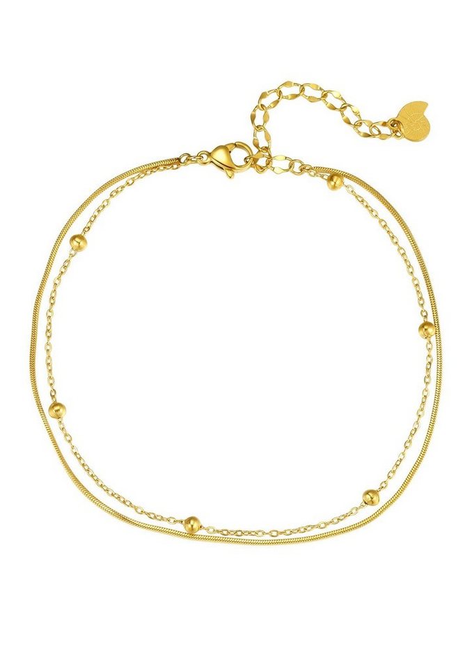 Hey Happiness Fußkette Kugeln Layer 18K Roségold vergoldet, Satellite Schlange Kette, Edelstahl Damen Erbs Fußkettchen doppel mehrschichtig, wasserfest von Hey Happiness