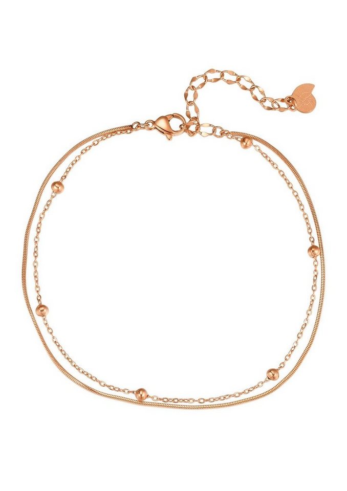 Hey Happiness Fußkette Kugeln Layer 18K Roségold vergoldet, Satellite Schlange Kette, Edelstahl Damen Erbs Fußkettchen doppel mehrschichtig, wasserfest von Hey Happiness