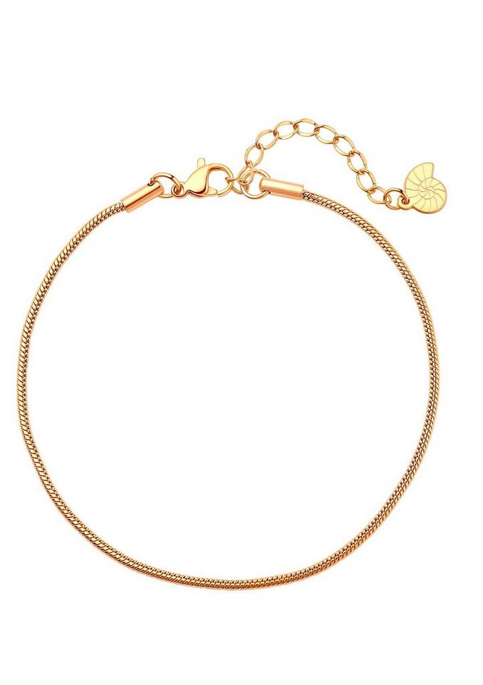 Hey Happiness Fußkette Schlange Edelstahl Damen 18K Roségold vergoldet, Fußband Schlangenkette abgerundet, wasserfest von Hey Happiness