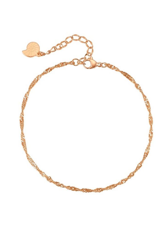 Hey Happiness Fußkette Singapur gedreht, Kordel Kettchen 18K Roségold vergoldet, Damen Fußband Edelstahl, wasserfest von Hey Happiness