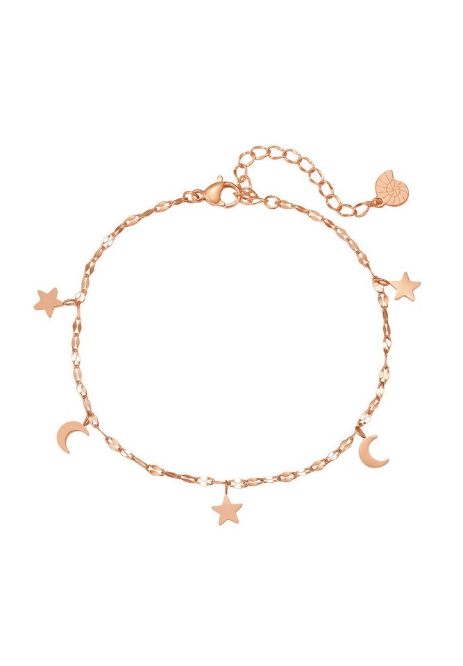 Hey Happiness Fußkette mit Anhänger Halbmond Stern Damen, vergoldet 18K Roségold, Statement Fußkettchen Stern & Mond, Sommer Strandschmuck von Hey Happiness