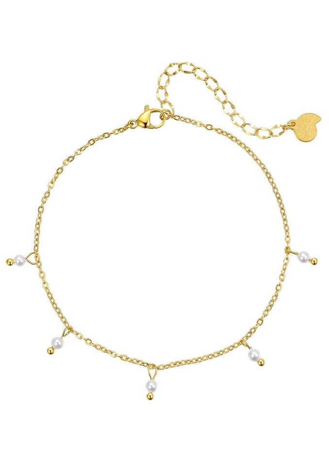 Hey Happiness Fußkette mit Anhänger Perlen, Kettchen Perlen hängend, 18K Roségold vergoldet, Damen Fußkette Edelstahl Perlen weiß, wasserfest von Hey Happiness