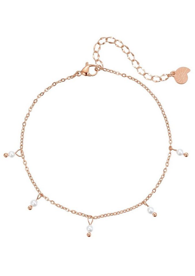 Hey Happiness Fußkette mit Anhänger Perlen, Kettchen Perlen hängend, 18K Roségold vergoldet, Damen Fußkette Edelstahl Perlen weiß, wasserfest von Hey Happiness