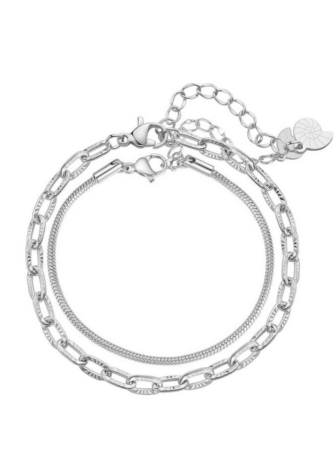 Hey Happiness Gliederarmband Set Damen Edelstahl mehrreihig, 18K Roségold vergoldet, 2er Layer Set Glieder und Schlangen Armbänder, wasserfest von Hey Happiness
