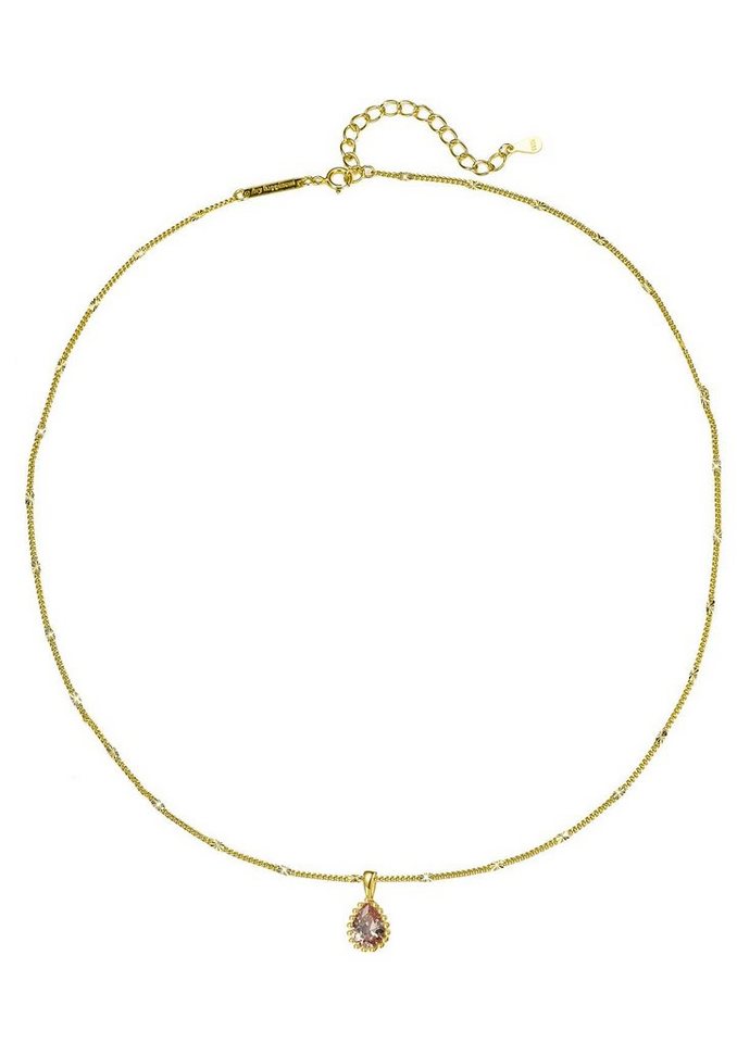 Hey Happiness Kette mit Anhänger Tropfen Abenteuer Mut Amulett hängend, 18K Vergoldet, 925 Silber Kette Damen Edelstein Hell Gelb farbig, Geschenk Idee von Hey Happiness