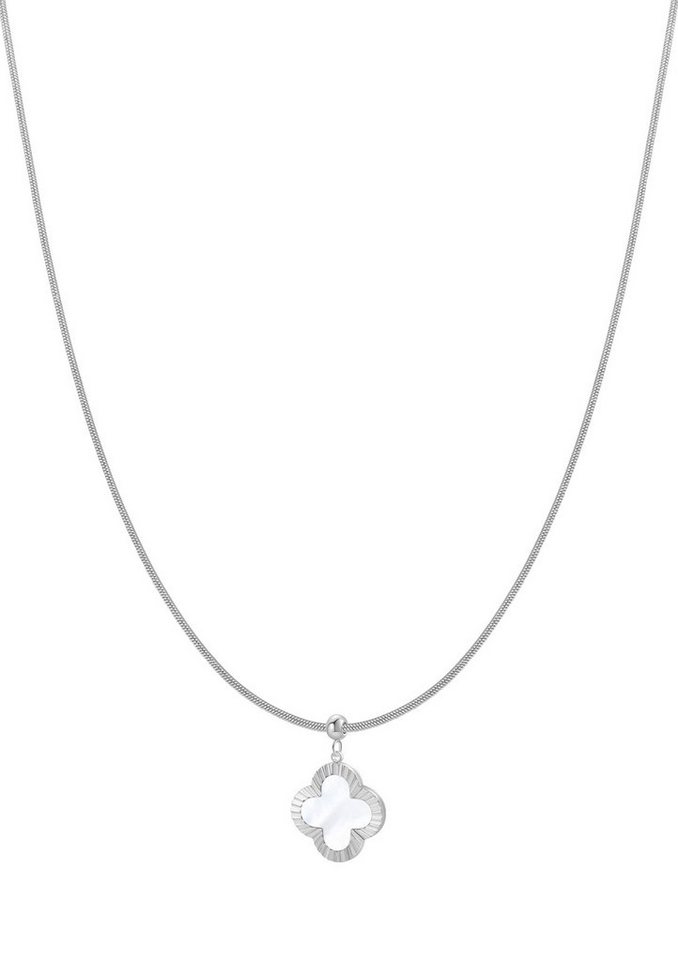 Hey Happiness Kette mit Anhänger Kreuz Damen lang hängend, Perlmutt Anhänger, 18K Gold Roségold Schlangenkette Kleeblatt Vierblatt, wasserfest von Hey Happiness