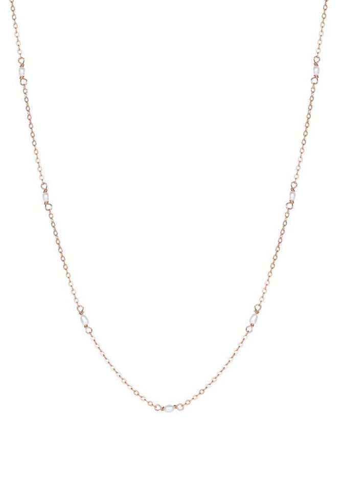 Hey Happiness Kette mit Anhänger Kette Perlen Roségold Gold Sterlingsilber, weiß, 41-46 cm verstellbar, Feine Perlenkette Damen 925 Silber, Süßwasserperlen, Brautschmuck von Hey Happiness