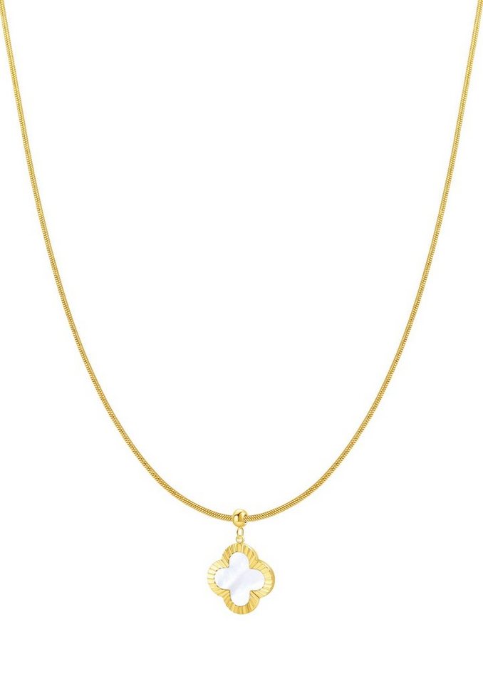 Hey Happiness Kette mit Anhänger Kreuz Damen lang hängend, Perlmutt Anhänger, 18K Gold Roségold Schlangenkette Kleeblatt Vierblatt, wasserfest von Hey Happiness