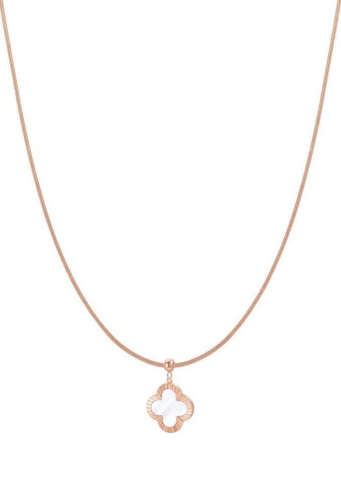 Hey Happiness Kette mit Anhänger Kreuz Damen lang hängend, Perlmutt Anhänger, 18K Gold Roségold Schlangenkette Kleeblatt Vierblatt, wasserfest von Hey Happiness