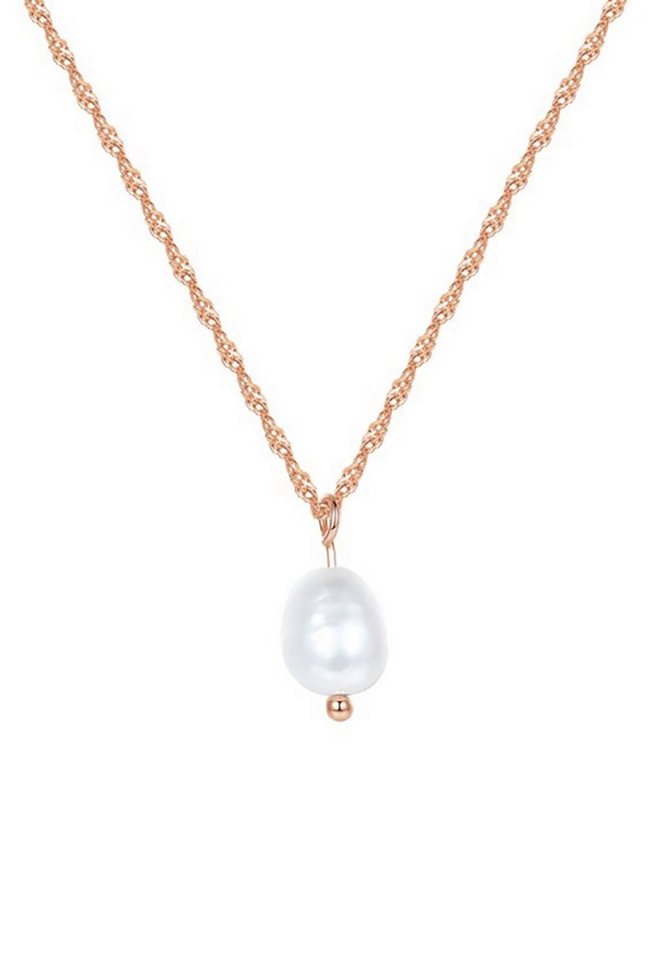 Hey Happiness Kette mit Anhänger Perle weiß, Silber 925 Damenkette 18K Roségold vergoldet, Singapur Halskette Süßwasserperle hängend, Brautschmuck Hey Happiness Kette mit Anhänger Perle weiß, Silber 925 Damenkette 18K Roségold vergoldet, Singapur Halskette Süßwasserperle hängend, Brautschmuck von Hey Happiness