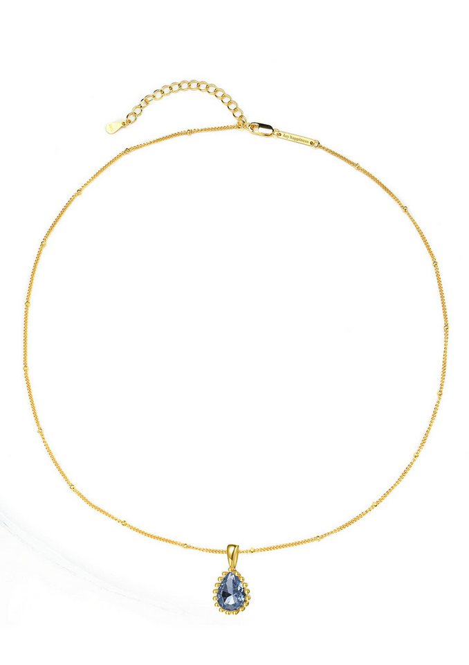 Hey Happiness Kette mit Anhänger Tropfen Geburtsstein, 925er Silber, Damen Halskette mit buntem Monatstein Zirkonia, vergoldet 18K Roségold von Hey Happiness