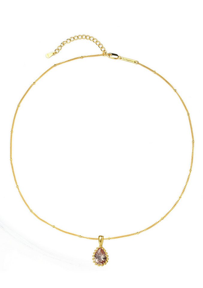 Hey Happiness Kette mit Anhänger Tropfen Geburtsstein, 925er Silber, Damen Halskette mit buntem Monatstein Zirkonia, vergoldet 18K Roségold von Hey Happiness