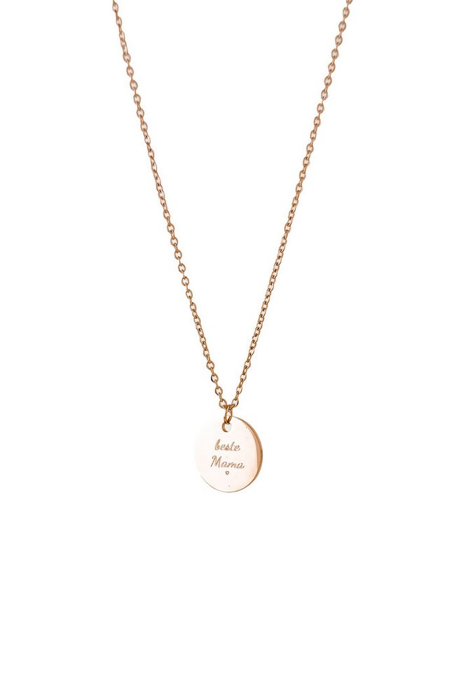 Hey Happiness Kette mit Gravur ‘Beste Mama’ Kreis Plättchen hängend, 18K Roségold vergoldet, Damen Kette Edelstahl Anhänger graviert, wasserfest von Hey Happiness