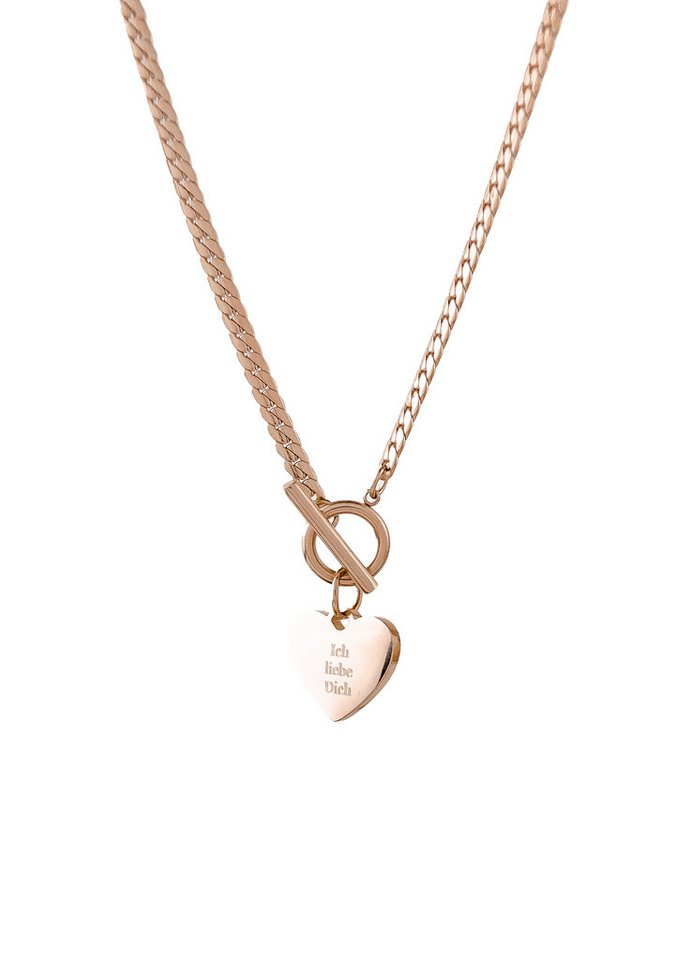 Hey Happiness Kette mit Gravur ‘Ich liebe dich', Edelstahl Kette T-Steg 18K Roségold vergoldet, Damen Kette Herz mit Knebelverschluss, Herzplättchen graviert von Hey Happiness