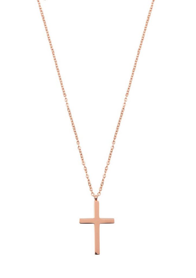 Hey Happiness Kreuzkette Edelstahl Damen hängend, Kette Kreuz 18K Roségold vergoldet, Halskette Anhänger Basic lang, wasserfest von Hey Happiness