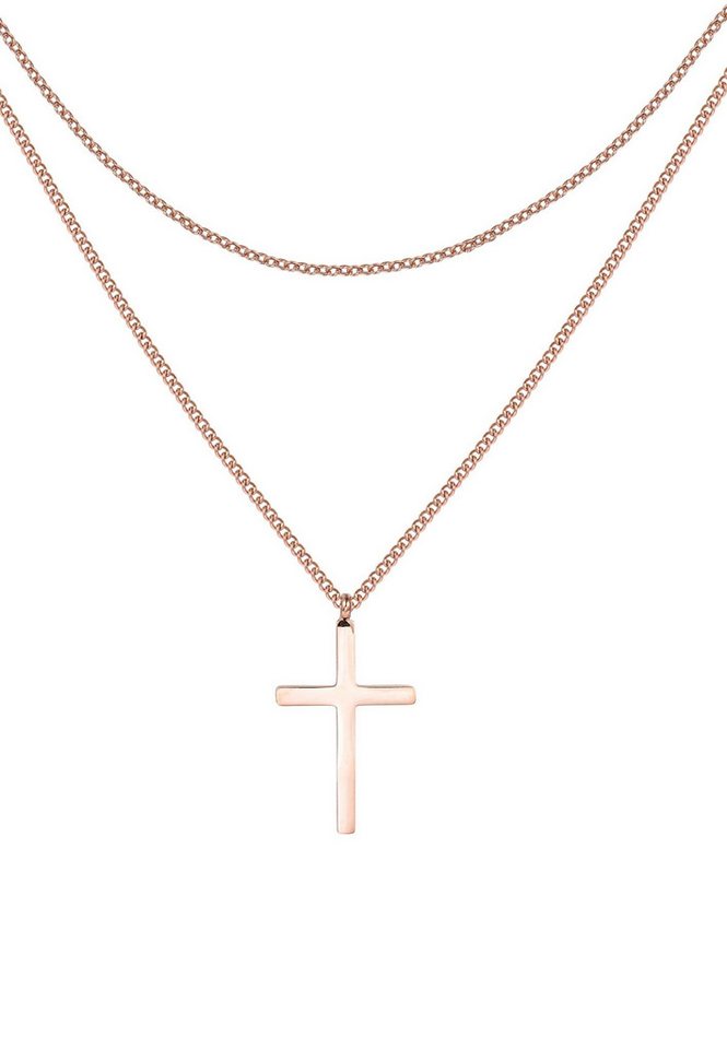 Hey Happiness Kreuzkette Layered, wasserfest, Herren Kette mit Kreuz Anhänger von Hey Happiness