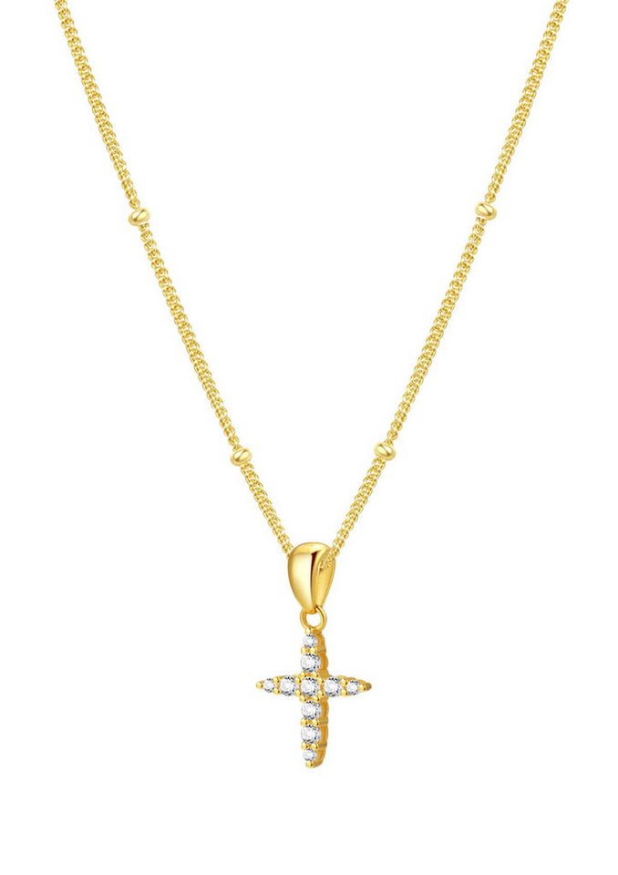 Hey Happiness Kreuzkette Silber 925 mit Zirkonia, 18K Vergoldet, Damen Silber Erbskette mit Kreuz Anhänger, Geschenk Idee Hey Happiness Kreuzkette Silber 925 mit Zirkonia, 18K Vergoldet, Damen Silber Erbskette mit Kreuz Anhänger, Geschenk Idee von Hey Happiness