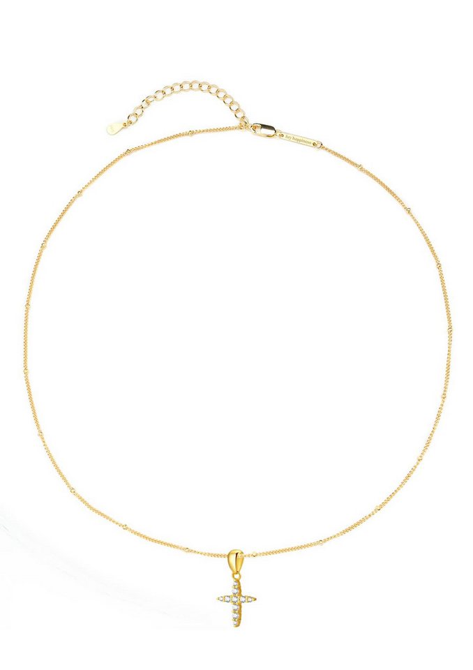 Hey Happiness Kreuzkette Silber 925 mit Zirkonia, 18K Vergoldet, Damen Silber Erbskette mit Kreuz Anhänger, Geschenk Idee Hey Happiness Kreuzkette Silber 925 mit Zirkonia, 18K Vergoldet, Damen Silber Erbskette mit Kreuz Anhänger, Geschenk Idee von Hey Happiness
