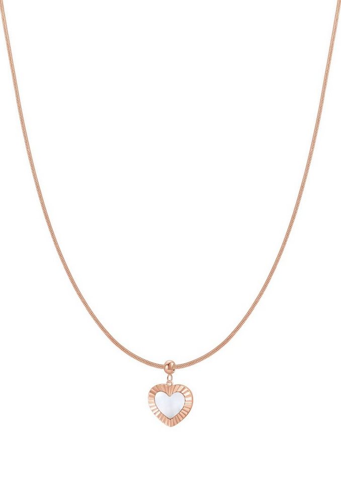 Hey Happiness Lange Kette Edelstahl Damen Herz 18K Gold Roségold, Perlmutt Anhänger, Schlangenkette Liebe hängend, wasserfest von Hey Happiness