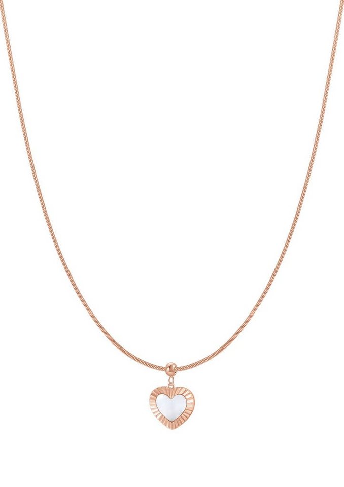 Hey Happiness Lange Kette Edelstahl Damen Herz 18K Gold Roségold, Perlmutt Anhänger, Schlangenkette Liebe hängend, wasserfest von Hey Happiness