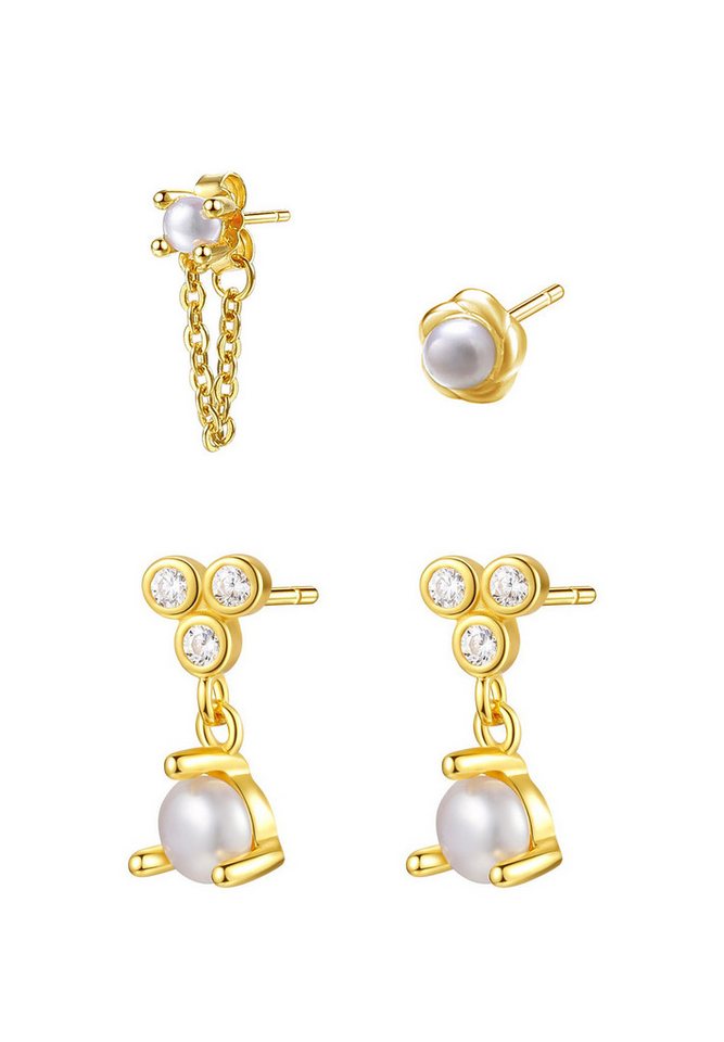 Hey Happiness Ohrhänger-Set Damen 4er Silber 925, Kristalle und Perlen 18K vergoldet, Layer Set Tropfen Ketten Ohrringe hängend, Brautschmuck Hey Happiness Ohrhänger-Set Damen 4er Silber 925, Kristalle und Perlen 18K vergoldet, Layer Set Tropfen Ketten Ohrringe hängend, Brautschmuck von Hey Happiness
