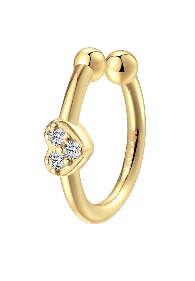 Hey Happiness Ohrklemme Edelsteine Herzen, Single / Drei-Zirkonia-Steine, Kleiner Ohrring ohne Loch, Ohr-Cuff aus 925 Silber von Hey Happiness