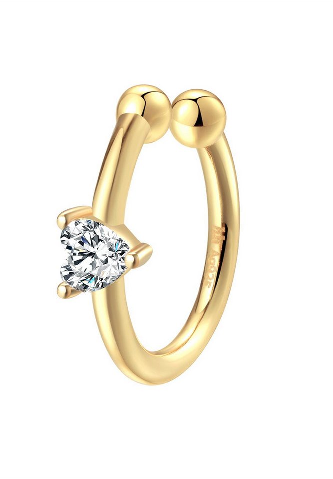 Hey Happiness Ohrklemme Edelsteine Herzen, Single / Drei-Zirkonia-Steine, Kleiner Ohrring ohne Loch, Ohr-Cuff aus 925 Silber von Hey Happiness